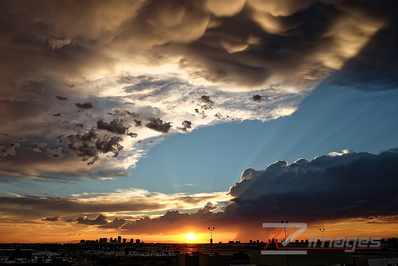 Phoenix Skyline form Harbor International Airport at Sunset.