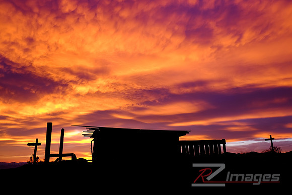 Sunset-Deserted House.Black Mountains. Oatman Az.